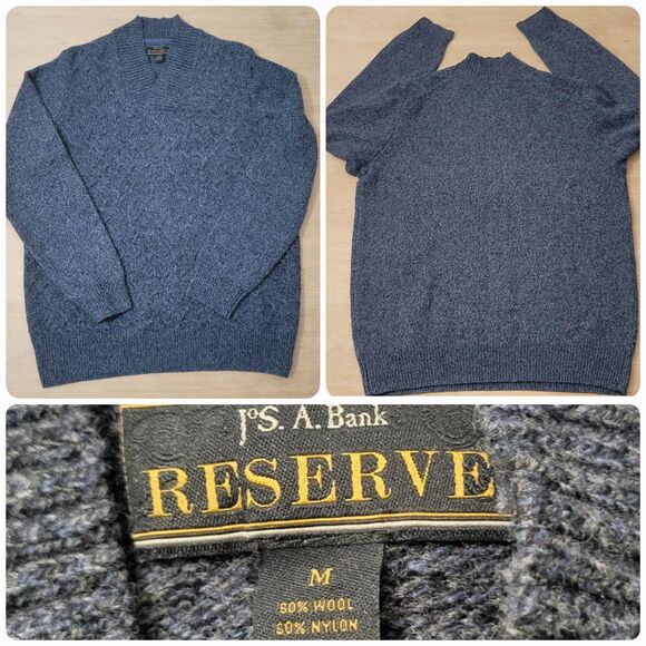 Jos. A. Bank Other - Jos a Bank Reserve Blue Shawl Sweater V Neck Wool Blend Size Medium In Men's